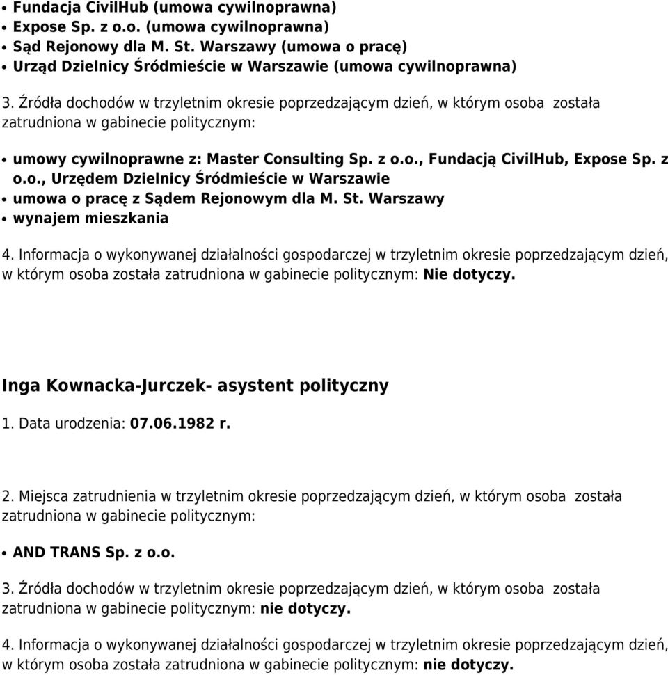 z o.o., Urzędem Dzielnicy Śródmieście w Warszawie umowa o pracę z Sądem Rejonowym dla M. St.