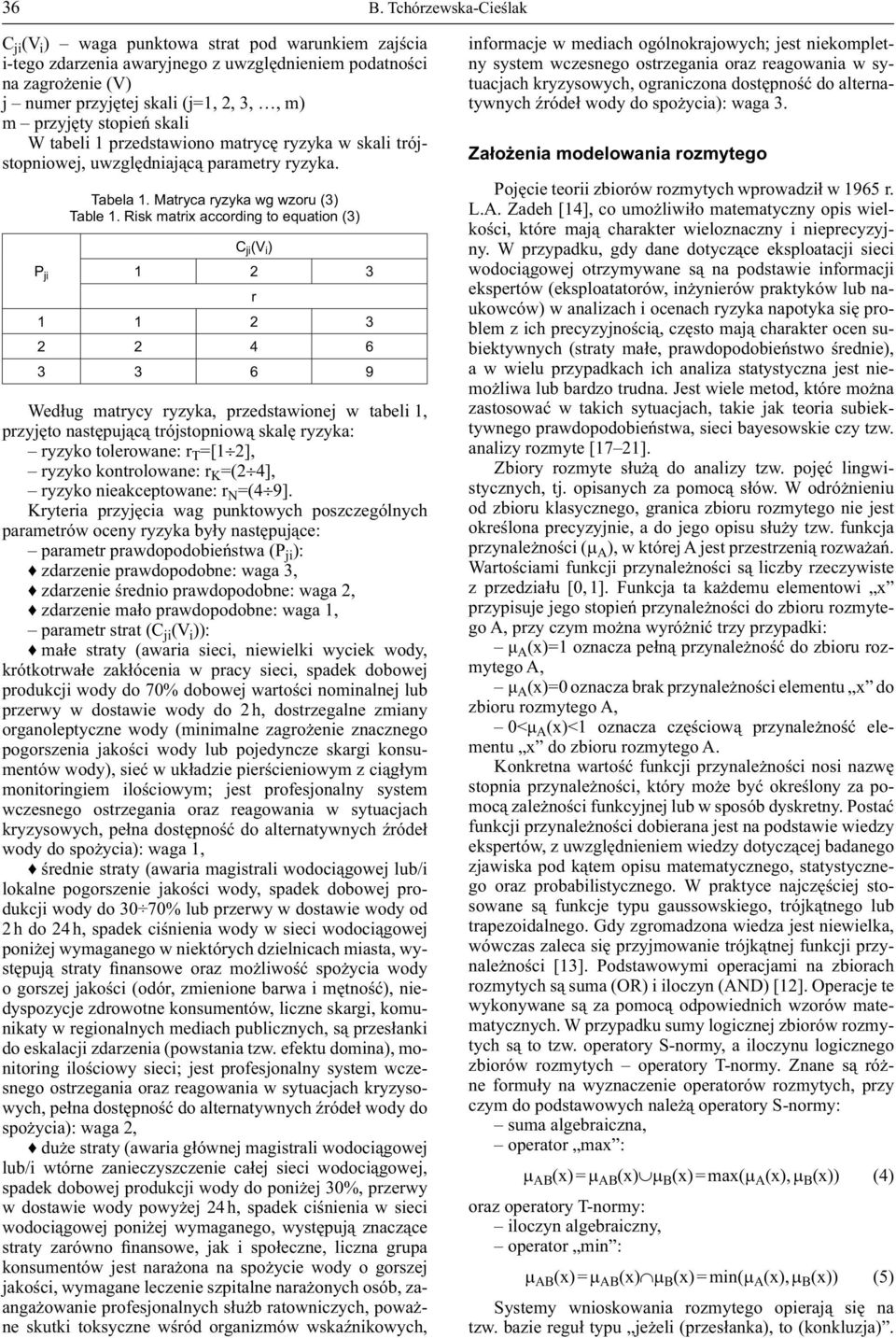 Risk matrix according to equation (3) P ji 1 2 3 C ji(v i ) r 1 1 2 3 2 2 4 6 3 3 6 9 Według matrycy ryzyka, przedstawionej w tabeli 1, przyjęto następującą trójstopniową skalę ryzyka: ryzyko