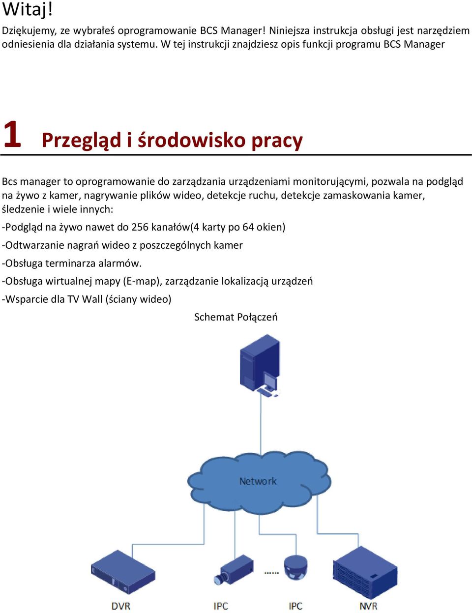 na podgląd na żywo z kamer, nagrywanie plików wideo, detekcje ruchu, detekcje zamaskowania kamer, śledzenie i wiele innych: -Podgląd na żywo nawet do 256 kanałów(4 karty po