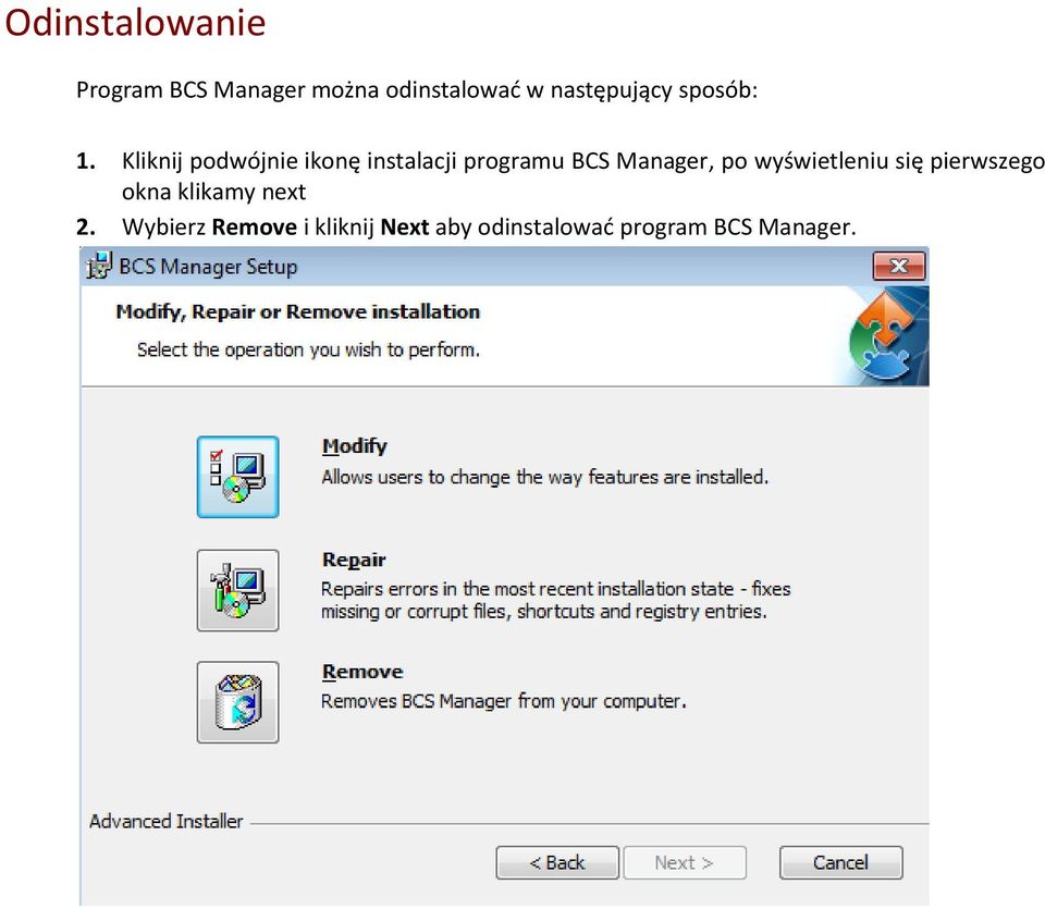 Kliknij podwójnie ikonę instalacji programu BCS Manager, po