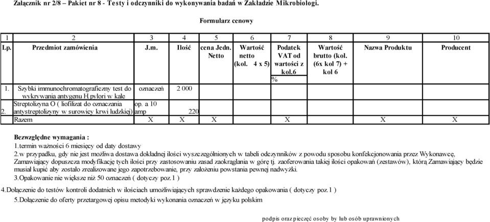 Szybki immunochromatograficzny test do oznaczeń 2 000 wykrywania antygenu H.pylori w kale Streptolizyna O ( liofilizat do oznaczania op. a 10 2.