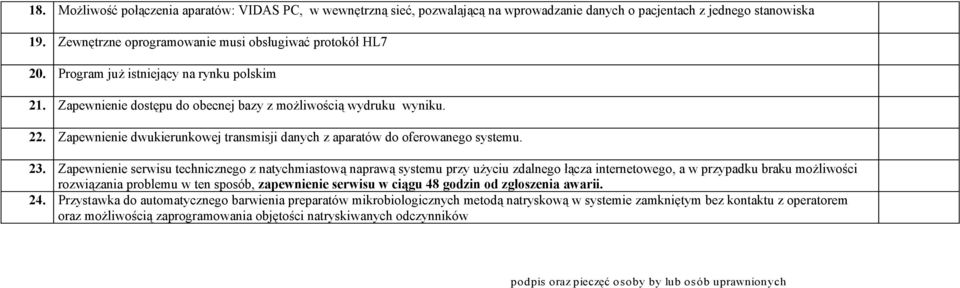 Zapewnienie serwisu technicznego z natychmiastową naprawą systemu przy użyciu zdalnego łącza internetowego, a w przypadku braku możliwości rozwiązania problemu w ten sposób, zapewnienie serwisu w