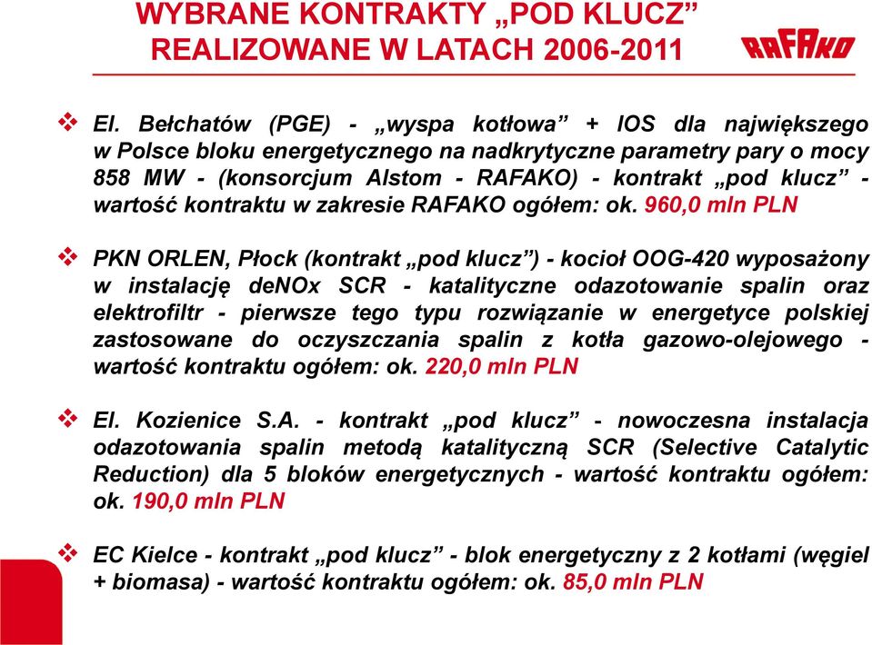 kontraktu w zakresie RAFAKO ogółem: ok.