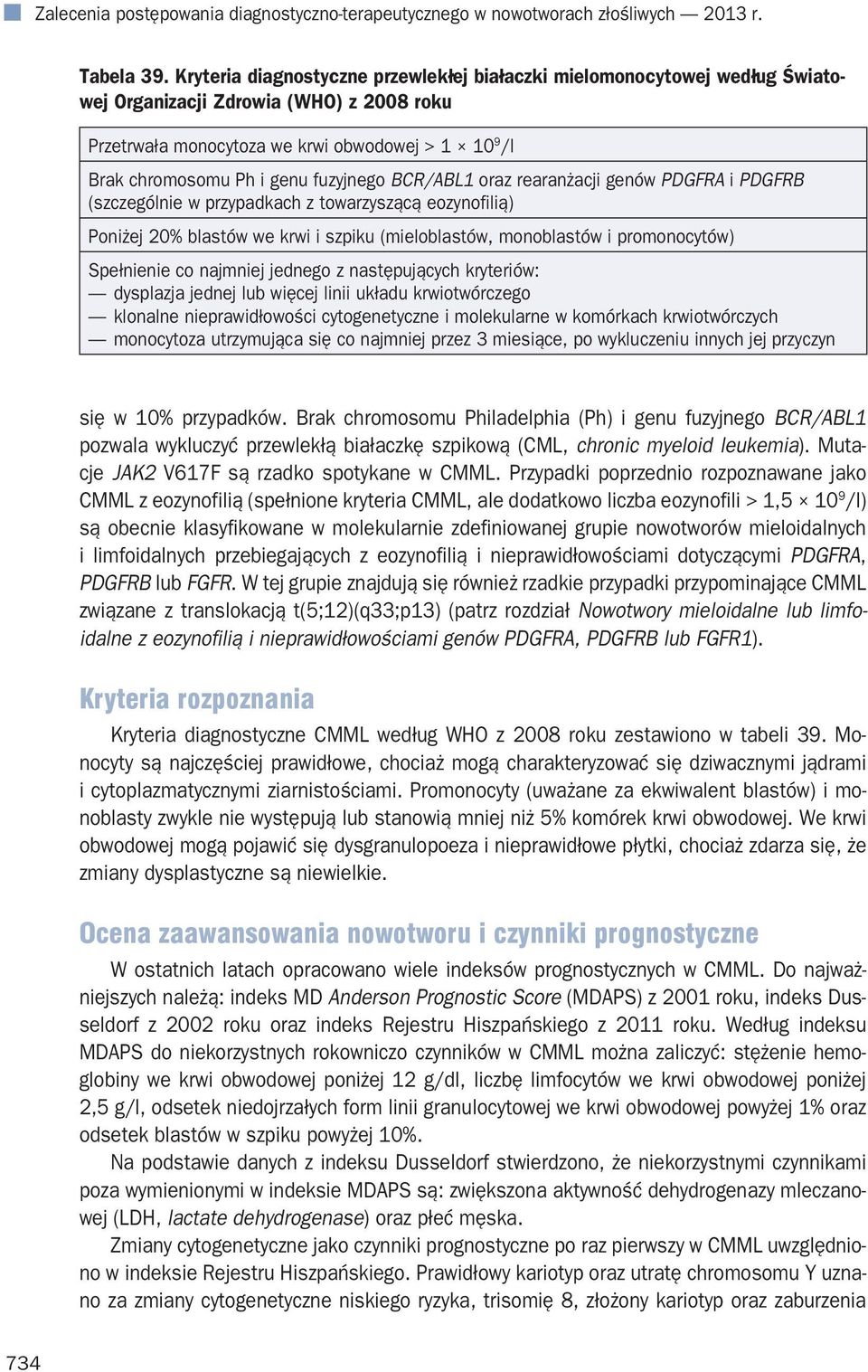 fuzyjnego BCR/ABL1 oraz rearanżacji genów PDGFRA i PDGFRB (szczególnie w przypadkach z towarzyszącą eozynofilią) Poniżej 20% blastów we krwi i szpiku (mieloblastów, monoblastów i promonocytów)