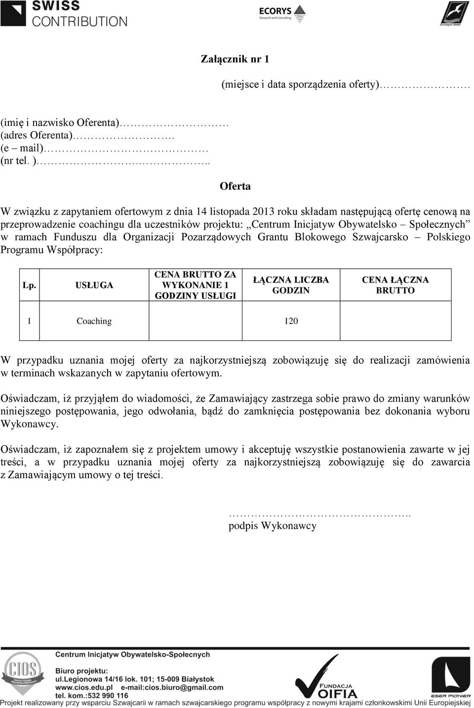 Społecznych w ramach Funduszu dla Organizacji Pozarządowych Grantu Blokowego Szwajcarsko Polskiego Programu Współpracy: Lp.