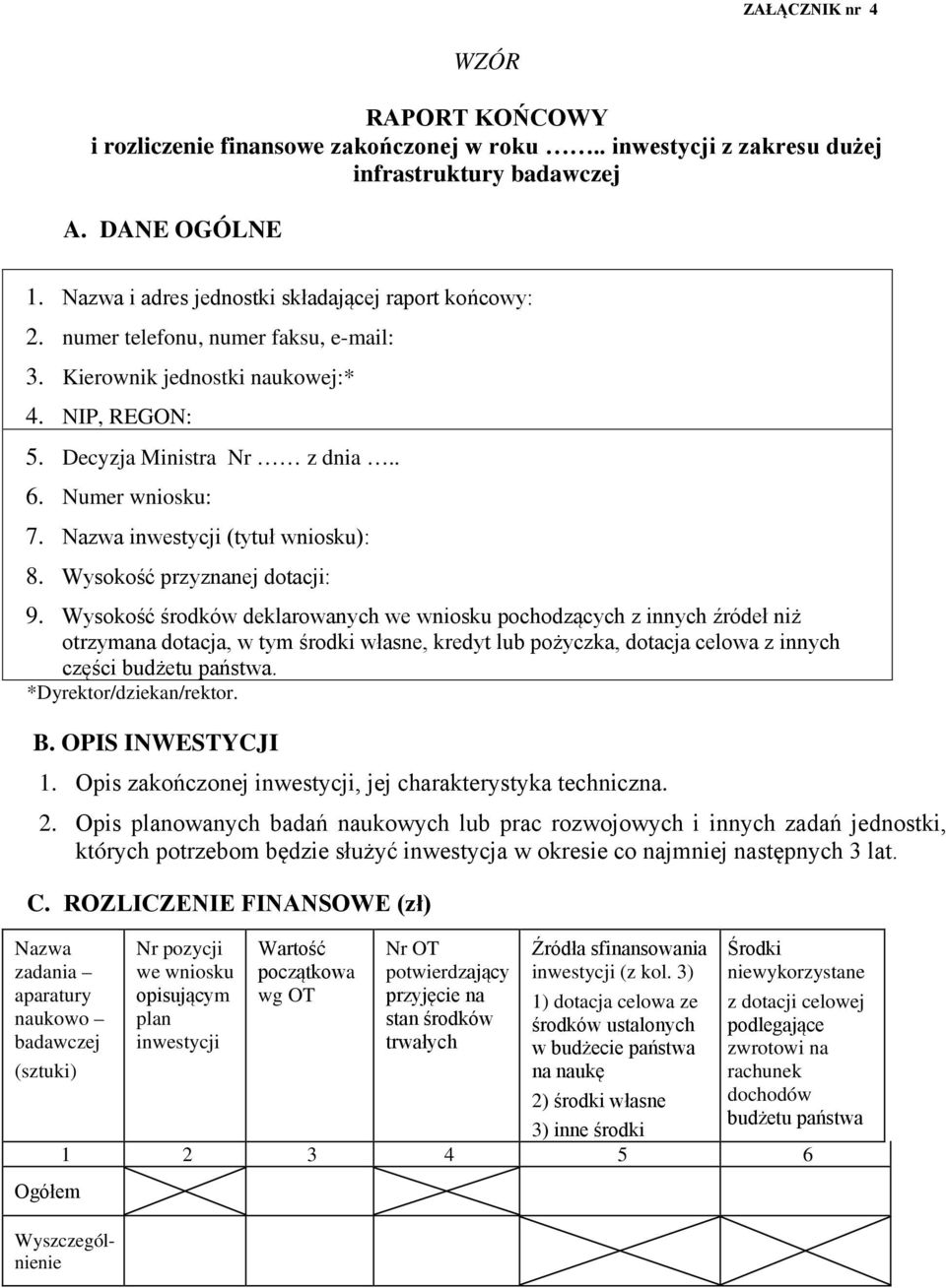 Nazwa inwestycji (tytuł wniosku): 8. Wysokość przyznanej dotacji: 9.