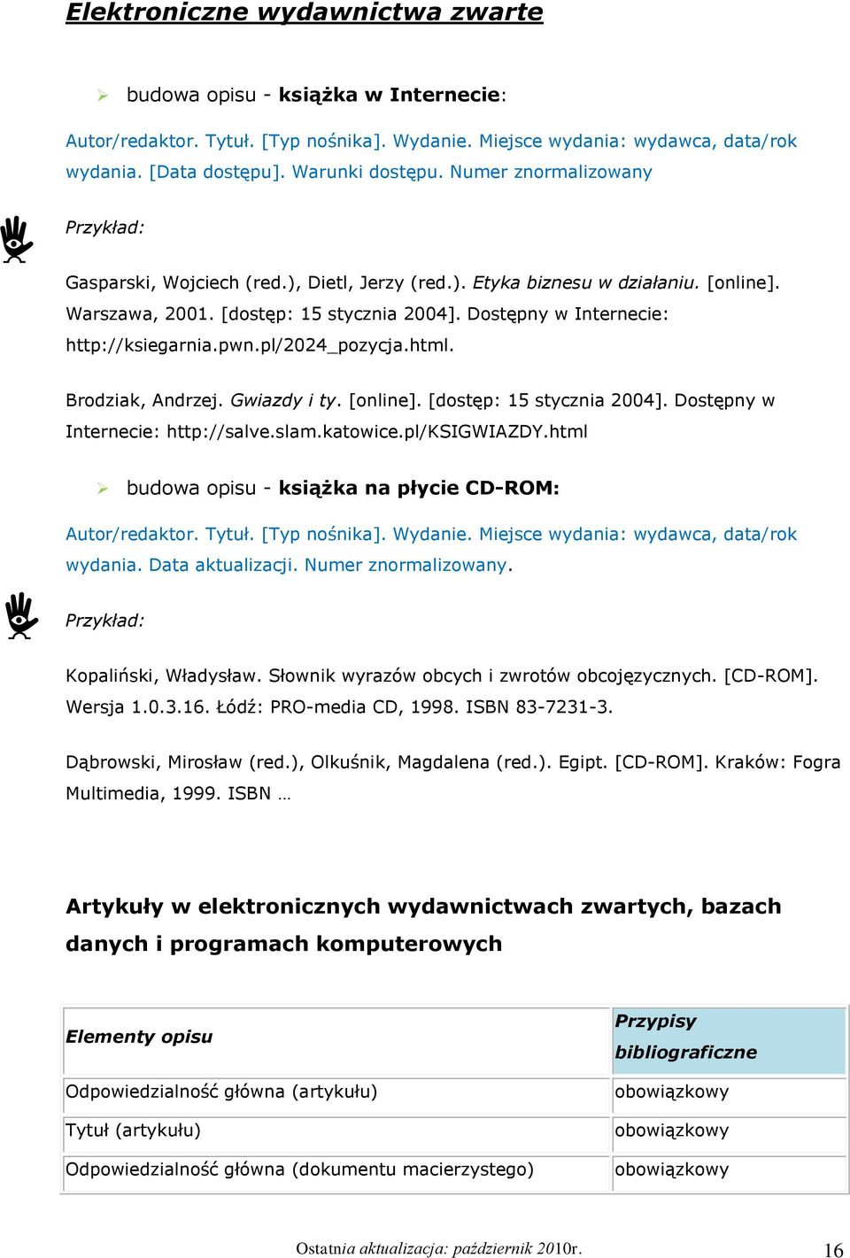 Dostępny w Internecie: http://ksiegarnia.pwn.pl/2024_pozycja.html. Brodziak, Andrzej. Gwiazdy i ty. [online]. [dostęp: 15 stycznia 2004]. Dostępny w Internecie: http://salve.slam.katowice.