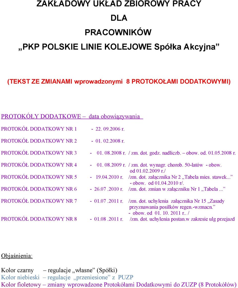 / zm. dot. wynagr. chorob. 50-latów - obow. od 01.02.2009 r./ PROTOKÓŁ DODATKOWY NR 5-19.04.2010 r. /zm. dot. załącznika Nr 2 Tabela mies. stawek... - obow. od 01.04.2010 r/.