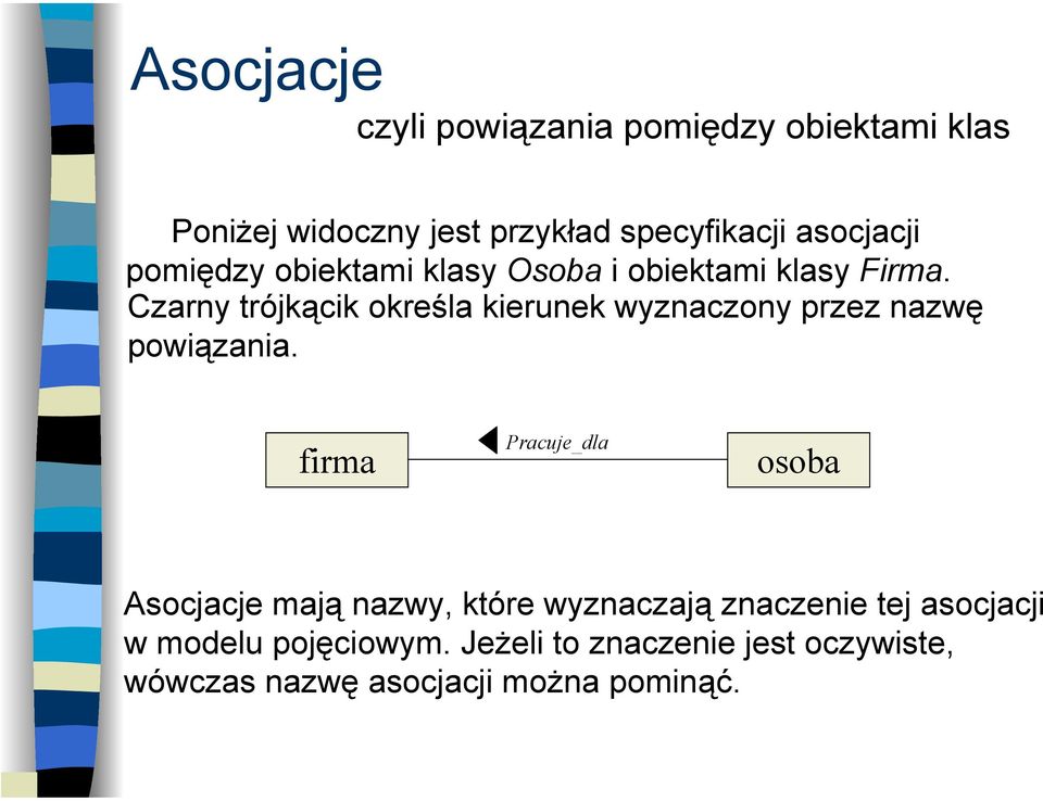 Czarny trójkącik określa kierunek wyznaczony przez nazwę powiązania.