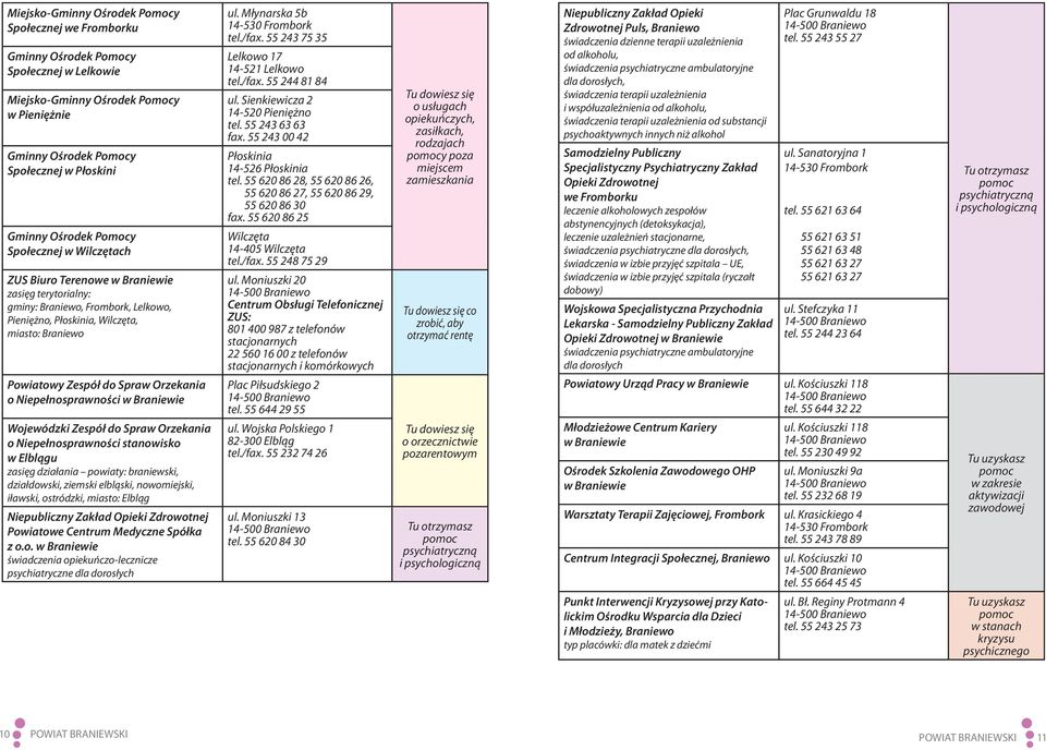 Orzekania o Niepełnosprawności w Braniewie Wojewódzki Zespół do Spraw Orzekania o Niepełnosprawności stanowisko w Elblągu zasięg działania powiaty: braniewski, działdowski, ziemski elbląski,