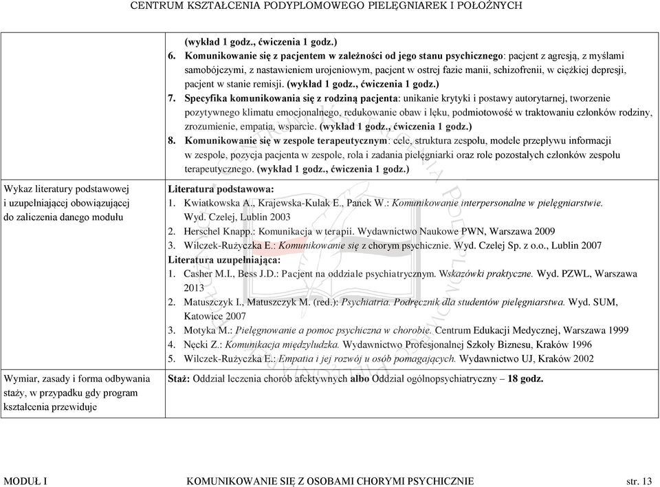 depresji, pacjent w stanie remisji. (wykład 1 godz., ćwiczenia 1 godz.) 7.