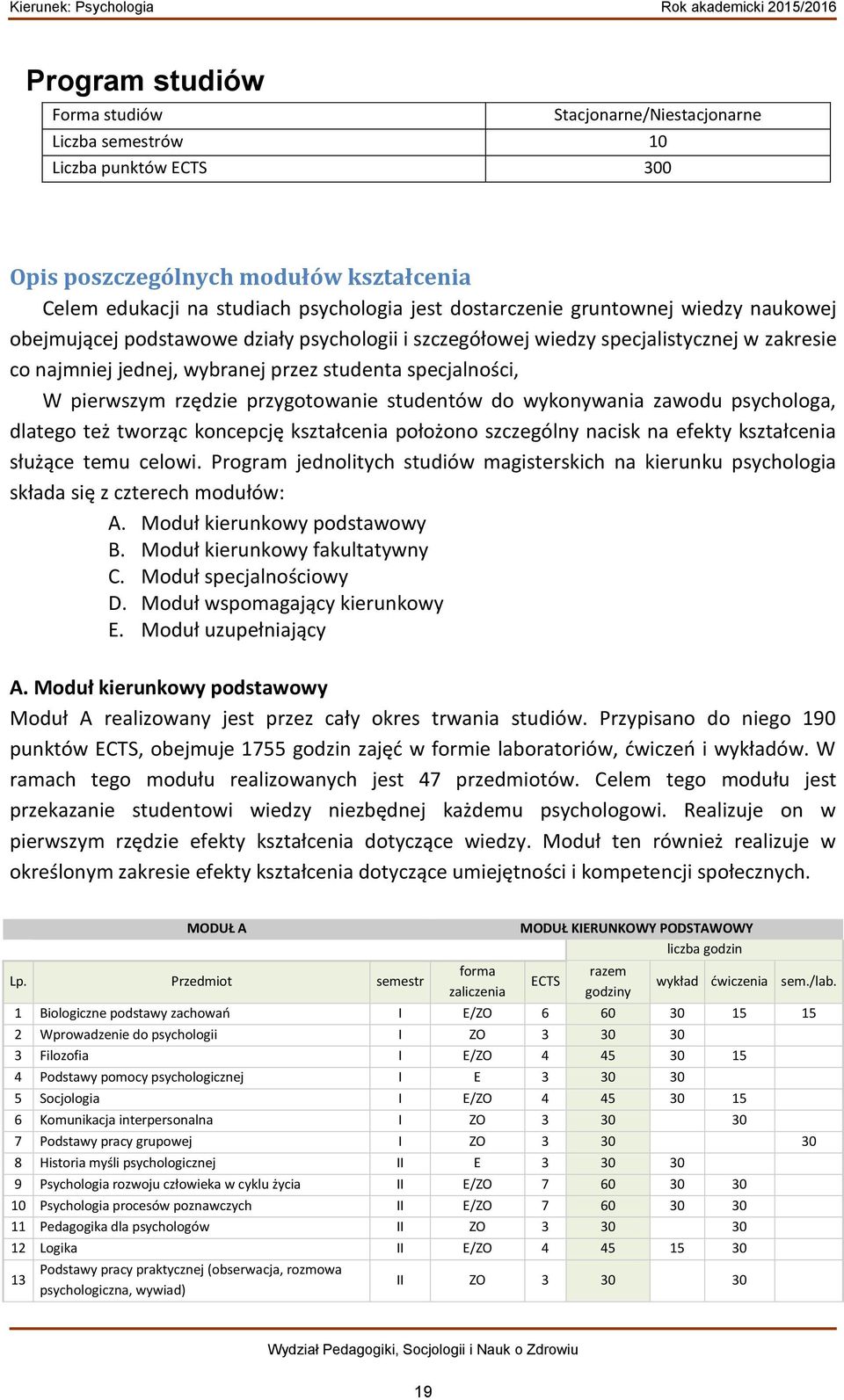 przygotowanie studentów do wykonywania zawodu psychologa, dlatego też tworząc koncepcję kształcenia położono szczególny nacisk na efekty kształcenia służące temu celowi.