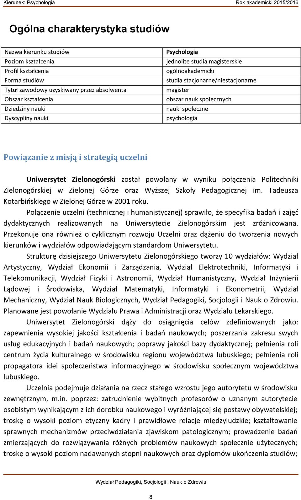 Uniwersytet Zielonogórski został powołany w wyniku połączenia Politechniki Zielonogórskiej w Zielonej Górze oraz Wyższej Szkoły Pedagogicznej im. Tadeusza Kotarbińskiego w Zielonej Górze w 2001 roku.