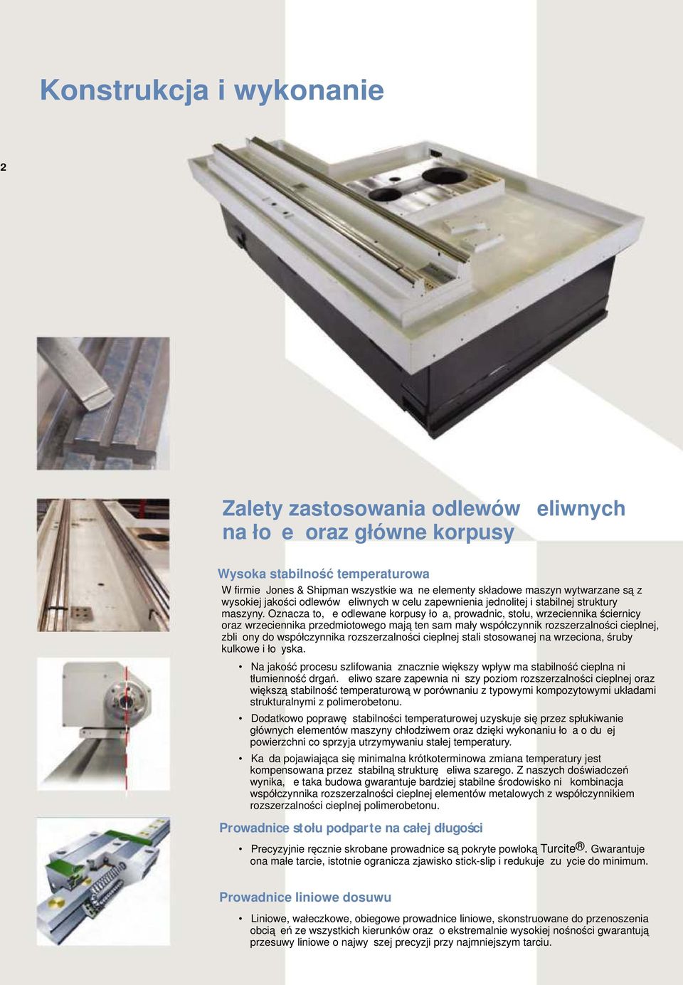 Oznacza to, że odlewane korpusy łoża, prowadnic, stołu, wrzeciennika ściernicy oraz wrzeciennika przedmiotowego mają ten sam mały współczynnik rozszerzalności cieplnej, zbliżony do współczynnika