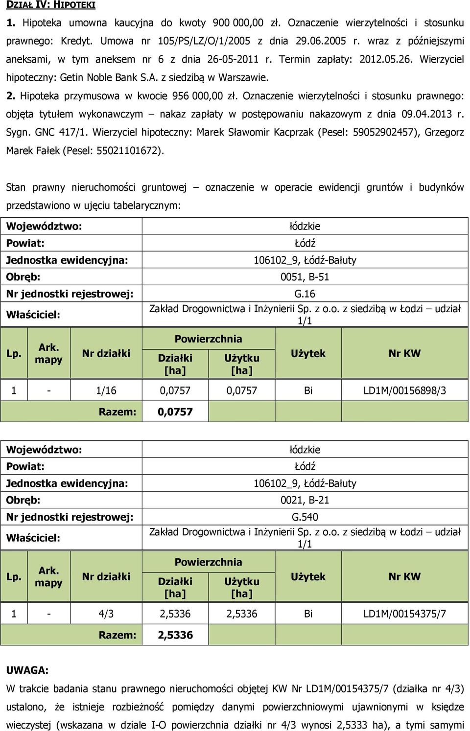 Oznaczenie wierzytelności i stosunku prawnego: objęta tytułem wykonawczym nakaz zapłaty w postępowaniu nakazowym z dnia 09.04.2013 r. Sygn. GNC 417/1.