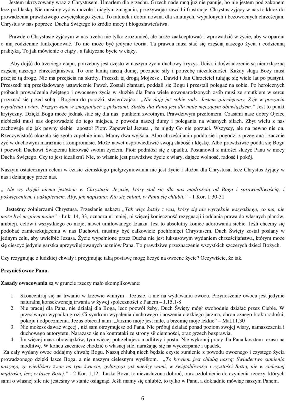 To ratunek i dobra nowina dla smutnych, wypalonych i bezowocnych chrześcijan. Chrystus w nas poprzez Ducha Świętego to źródło mocy i błogosławieństwa.