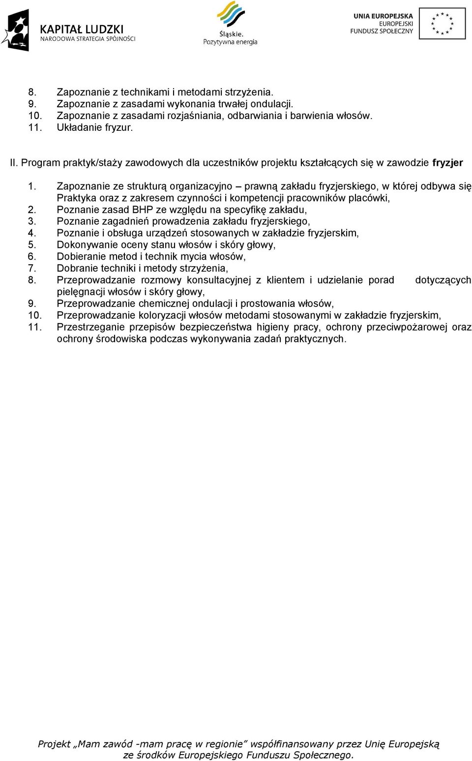 Zapoznanie ze strukturą organizacyjno prawną zakładu fryzjerskiego, w której odbywa się Praktyka oraz z zakresem czynności i kompetencji pracowników placówki, 2.