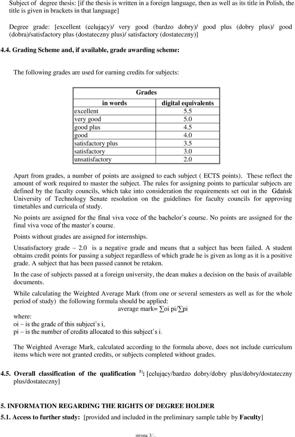 4. Grading Scheme and, if available, grade awarding scheme: The following grades are used for earning credits for subjects: Grades in words digital equivalents excellent 5.5 very good 5.0 good plus 4.