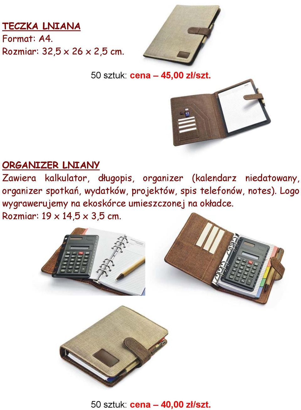 organizer spotkań, wydatków, projektów, spis telefonów, notes).