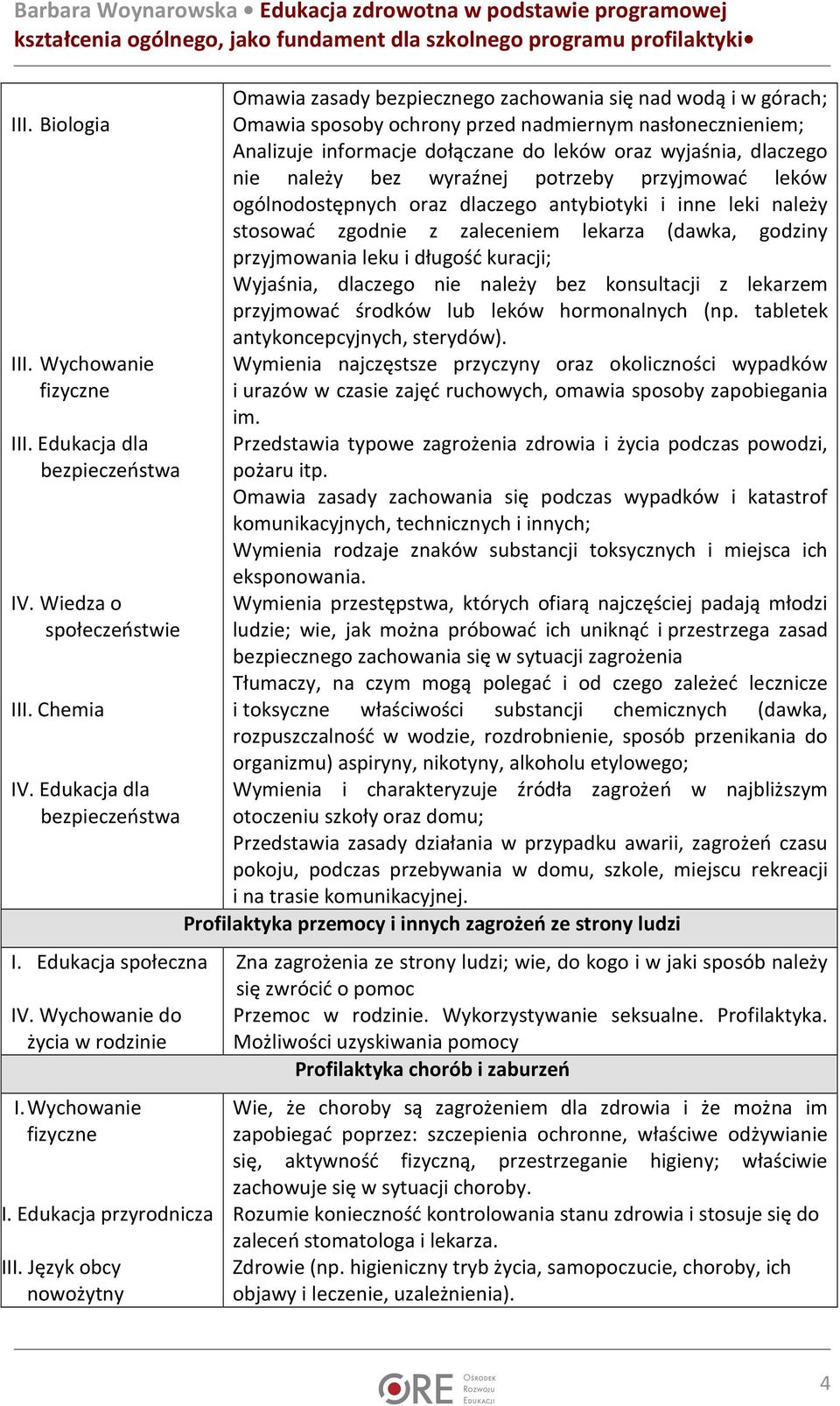 Język obcy nowożytny Omawia zasady bezpiecznego zachowania się nad wodą i w górach; Omawia sposoby ochrony przed nadmiernym nasłonecznieniem; Analizuje informacje dołączane do leków oraz wyjaśnia,