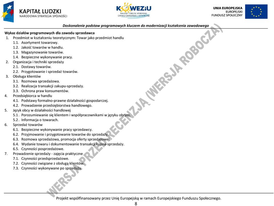 3.3. Ochrona praw konsumentów. 4. rzedsiębiorca w handlu 4.1. odstawy formalno-prawne działalności gospodarczej. 4.2. rowadzenie przedsiębiorstwa handlowego. 5.