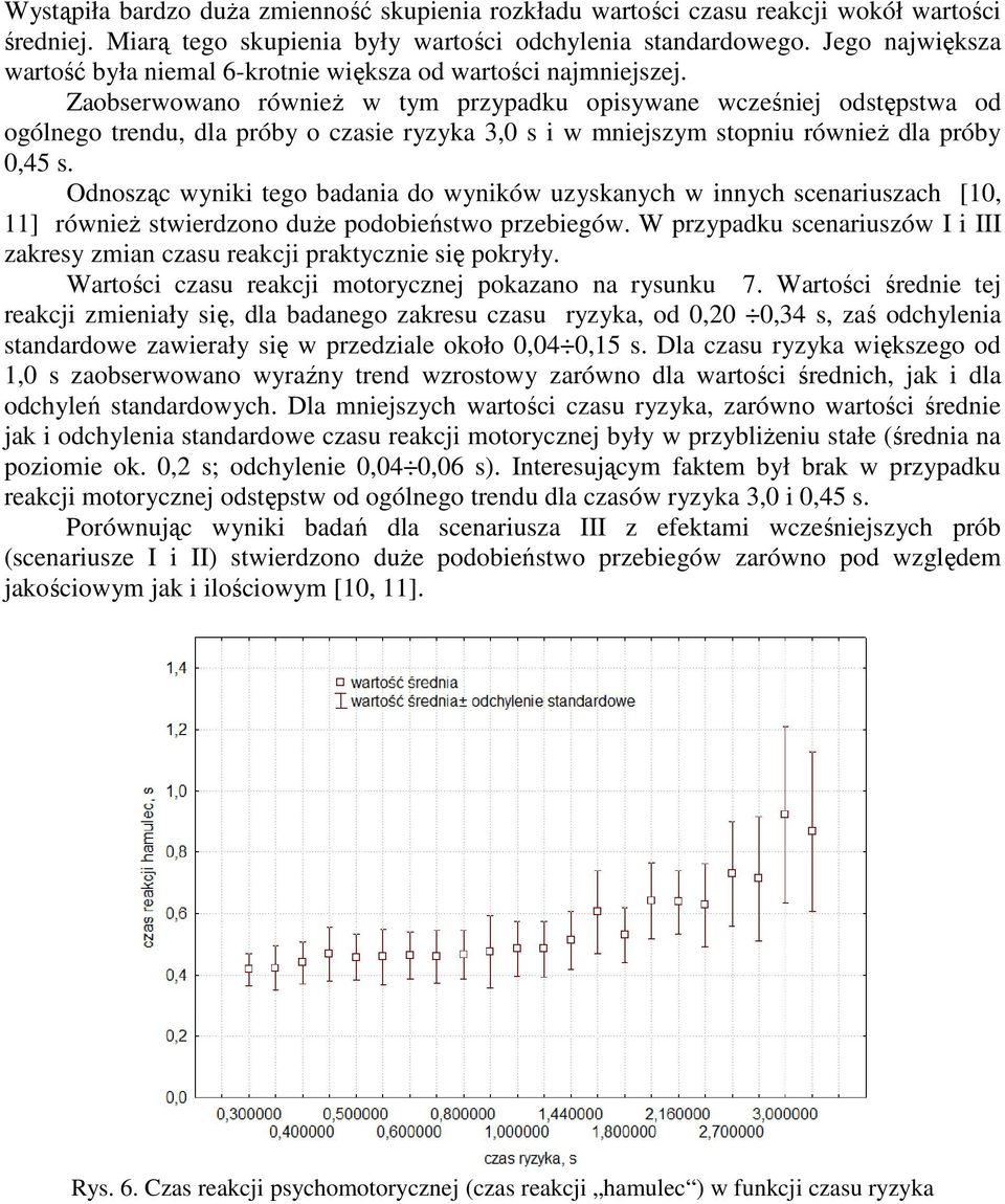 Podobnie jak we wcześniej prowadzonych badaniach [6, 7, 8, 25] na mniej licznej populacji badanych oraz w badaniach prowadzonych dla sytuacji wypadkowych (tak zwane scenariusze I i II [10, 11, 28])