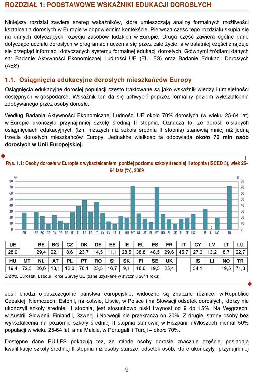 Druga część zawiera ogólne dane dotyczące udziału dorosłych w programach uczenia się przez cale życie, a w ostatniej części znajduje się przegląd informacji dotyczących systemu formalnej edukacji