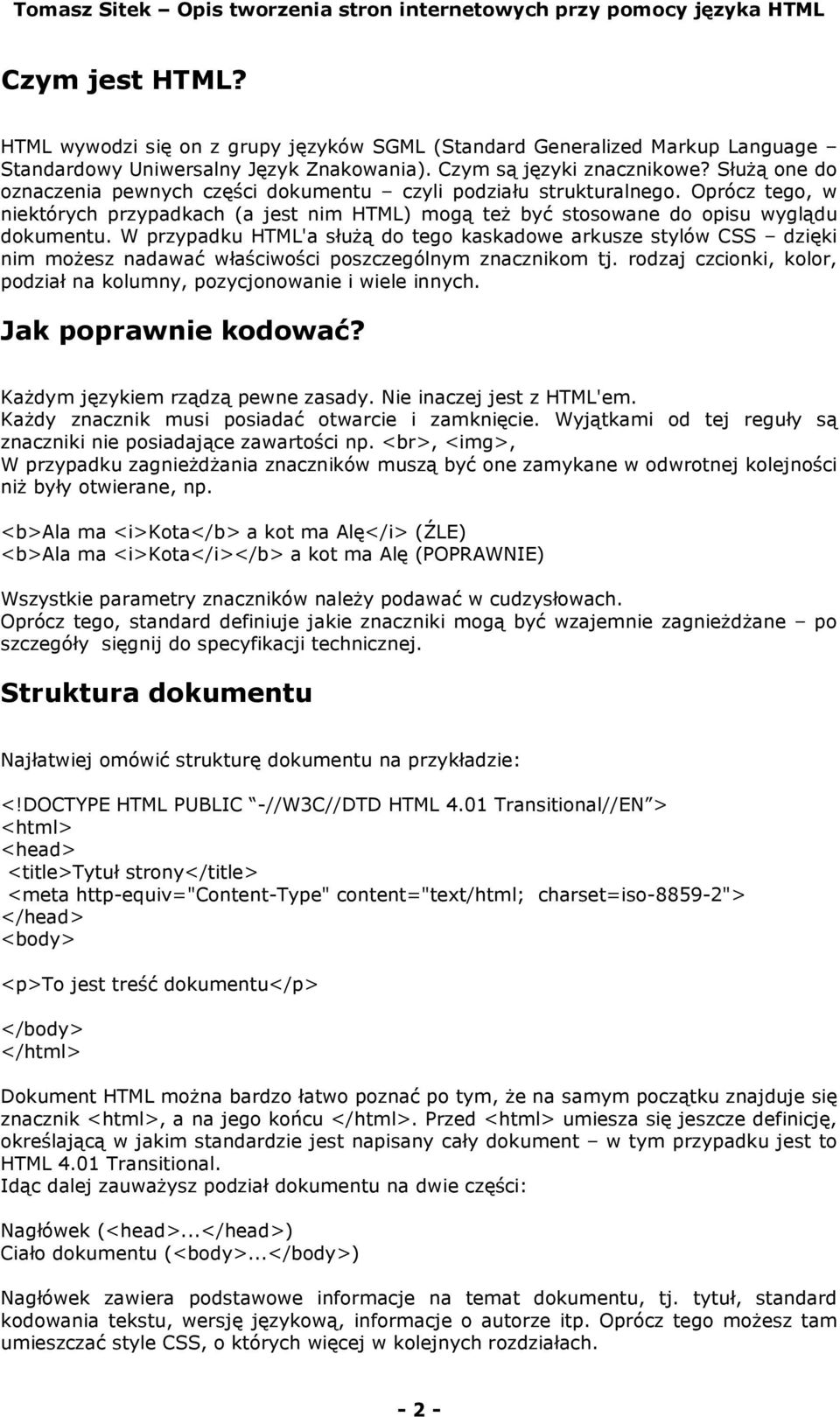 Opis tworzenia stron internetowych przy pomocy języka HTML - PDF Free  Download