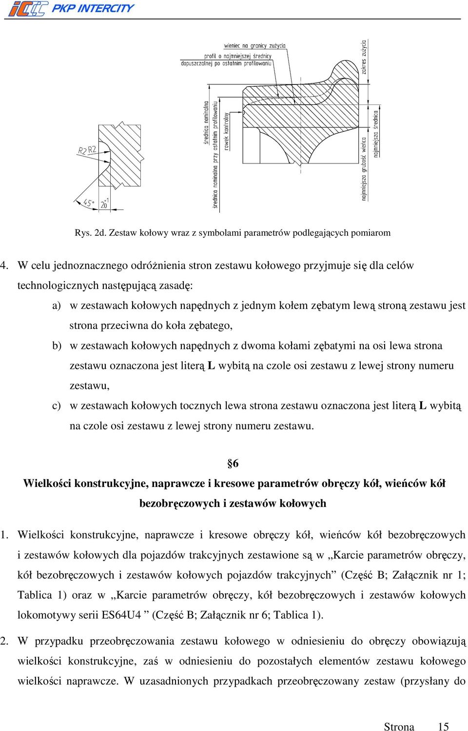 strona przeciwna do koła zębatego, b) w zestawach kołowych napędnych z dwoma kołami zębatymi na osi lewa strona zestawu oznaczona jest literą L wybitą na czole osi zestawu z lewej strony numeru