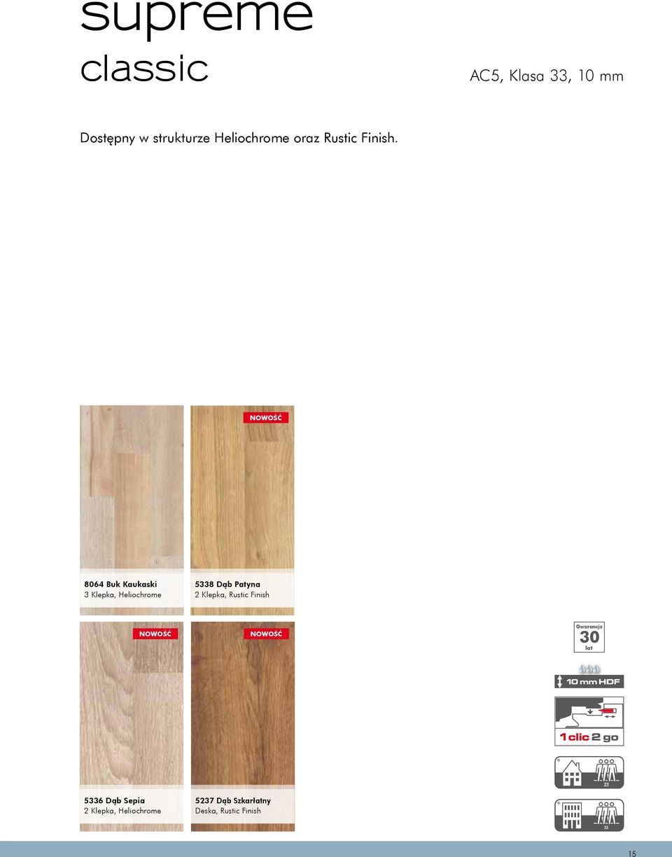 NOWOŚĆ 8064 Buk Kaukaski 3 Klepka, Heliochrome 5338 Dąb Patyna 2 Klepka,
