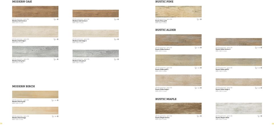 Modern Oak grey 2 IV Rustic Alder gold 1 Rustic Alder gold 2 MODERN BIRCH Rustic Alder beige 1 Rustic