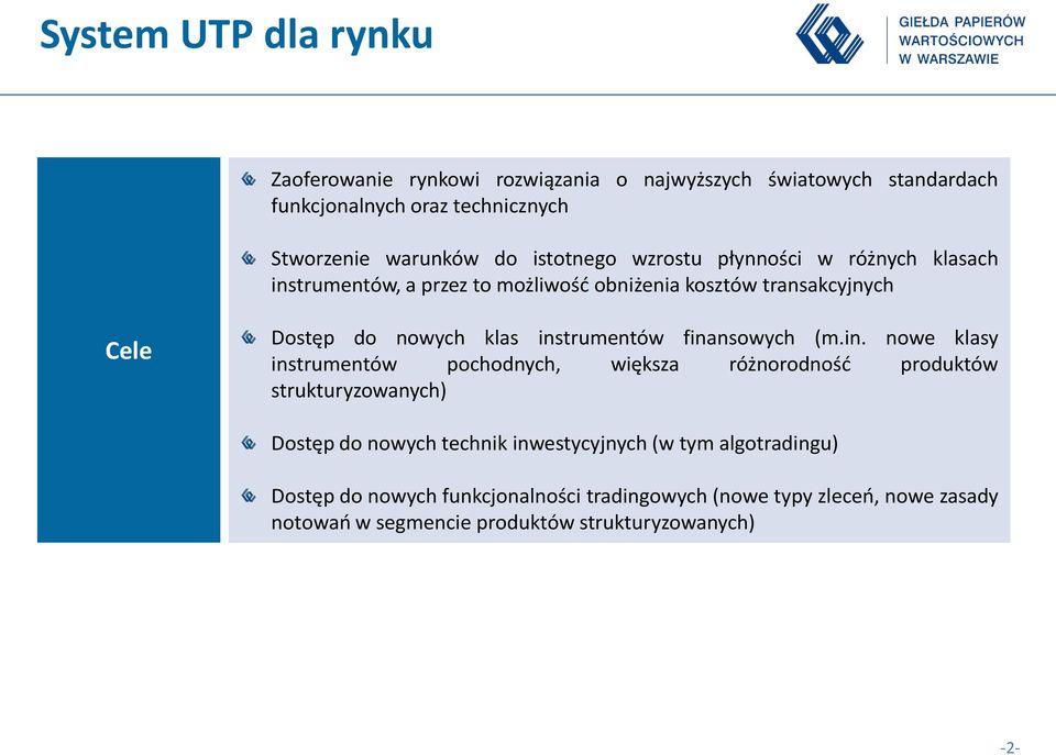 instrumentów finansowych (m.in. nowe klasy instrumentów pochodnych, większa różnorodność produktów strukturyzowanych) Dostęp do nowych technik
