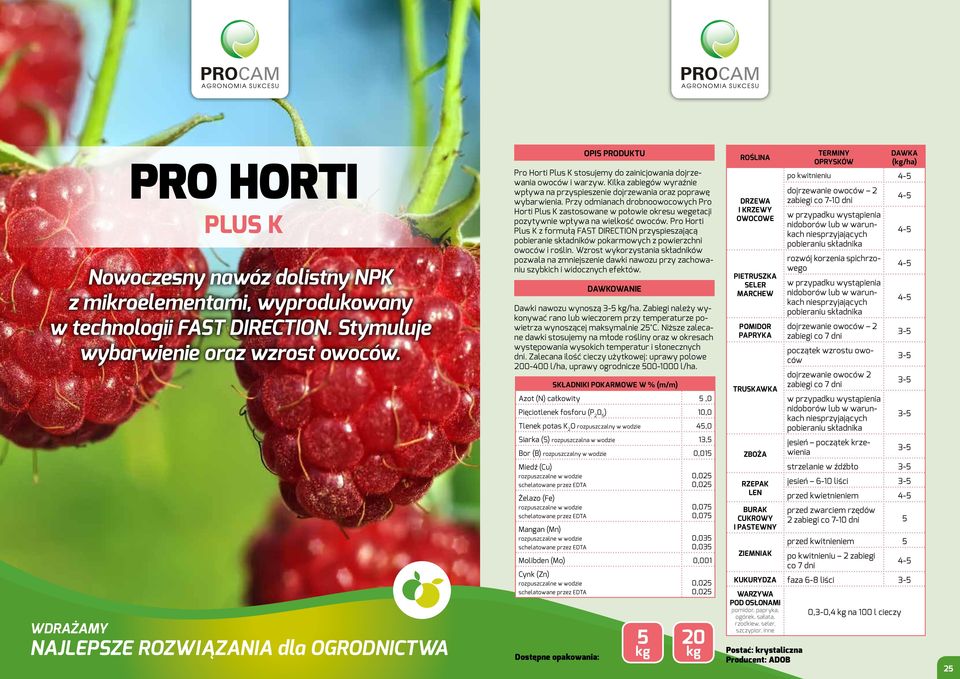 Przy odmianach drobnoowocowych Pro Horti Plus K zastosowane w połowie okresu wegetacji pozytywnie wpływa na wielkość owoców.