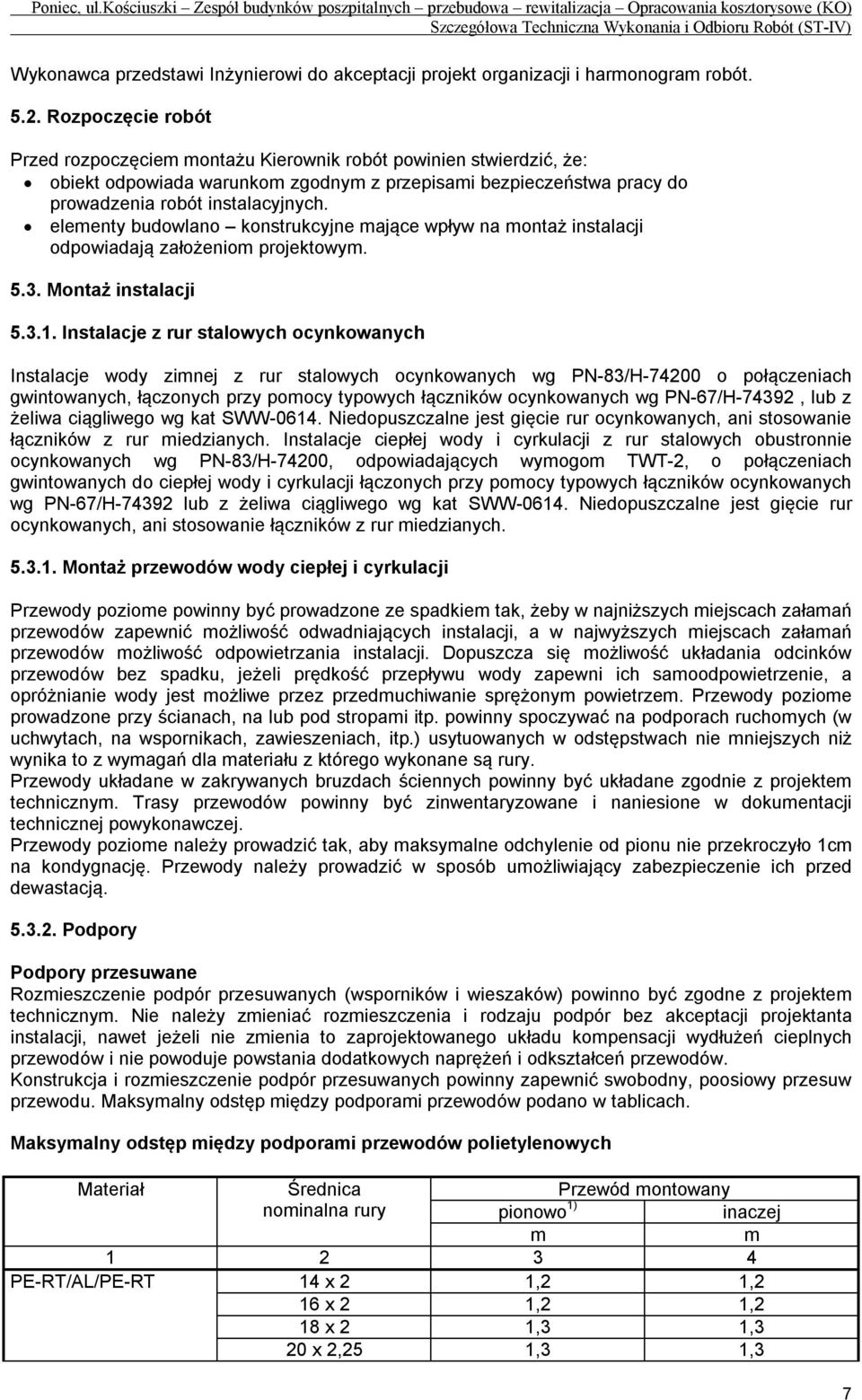 elementy budowlano konstrukcyjne mające wpływ na montaż instalacji odpowiadają założeniom projektowym. 5.3. Montaż instalacji 5.3.1.