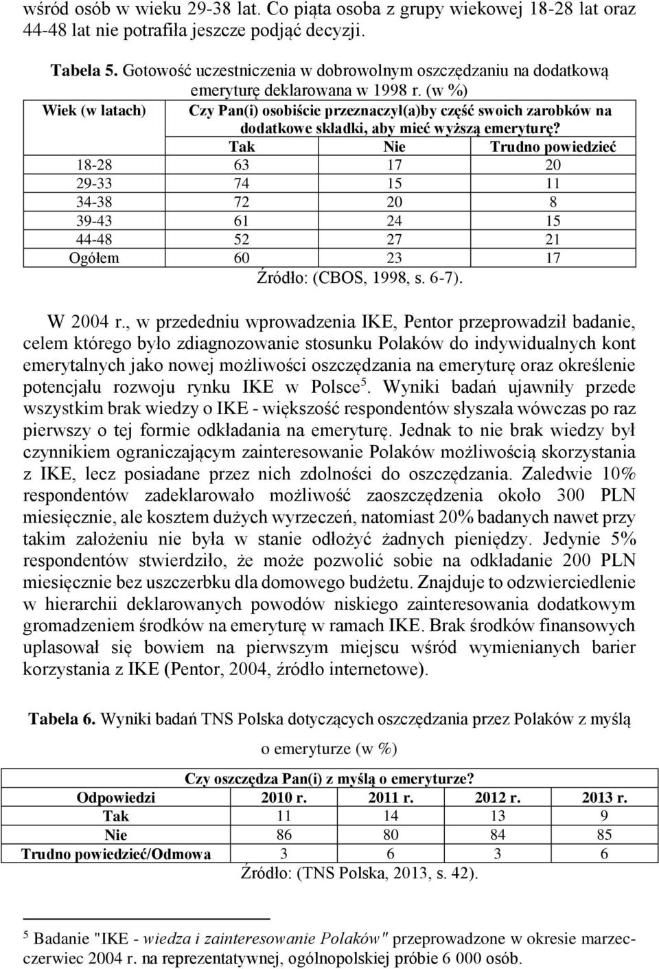 (w %) Wiek (w latach) Czy Pan(i) osobiście przeznaczył(a)by część swoich zarobków na dodatkowe składki, aby mieć wyższą emeryturę?