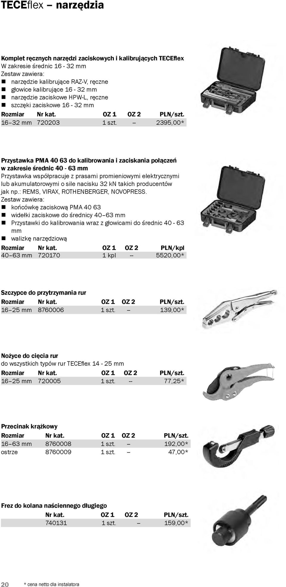 -- 2395,00* Przystawka PMA 40 63 do kalibrowania i zaciskania połączeń w zakresie średnic 40-63 mm Przystawka współpracuje z prasami promieniowymi elektrycznymi lub akumulatorowymi o sile nacisku 32