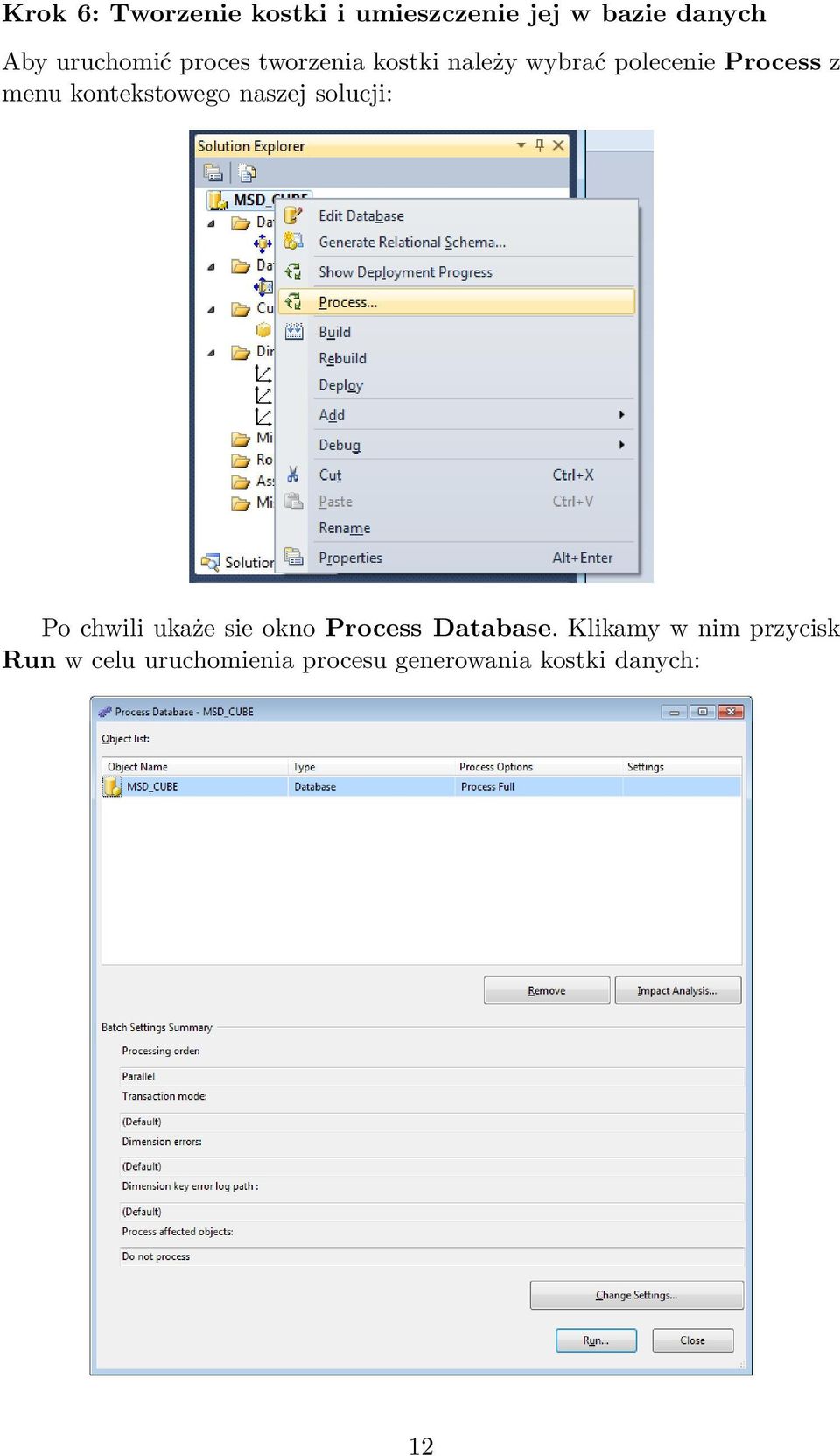 kontekstowego naszej solucji: Po chwili ukaże sie okno Process Database.