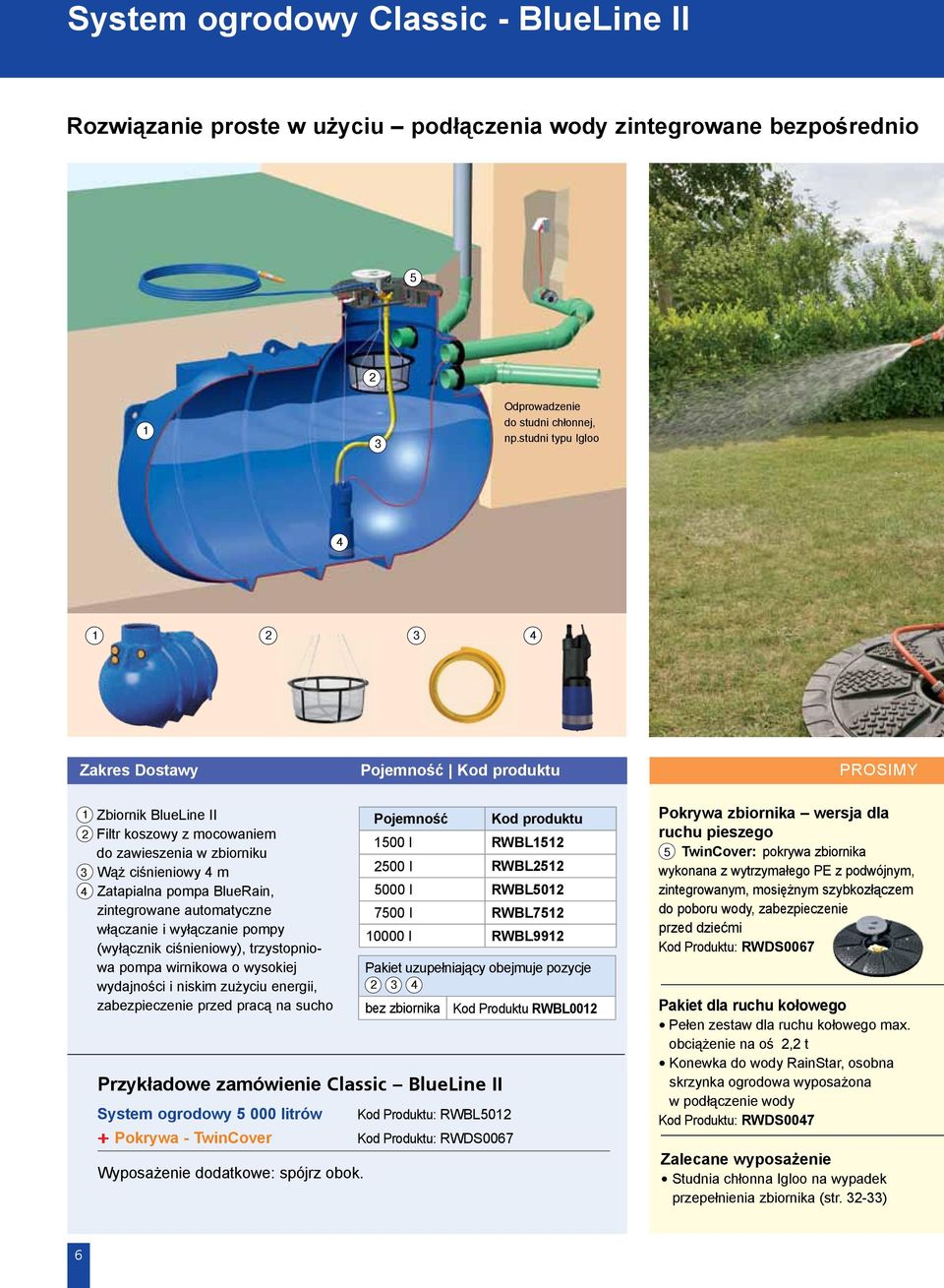 włączanie i wyłączanie pompy (wyłącznik ciśnieniowy), trzystopniowa pompa wirnikowa o wysokiej wydajności i niskim zużyciu energii, zabezpieczenie przed pracą na sucho Pojemność 00 l RWBL 00 l RWBL
