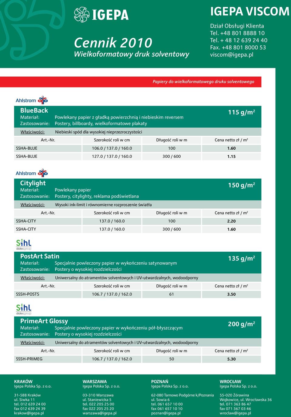 nieprzezroczystości 115 g/m 2 Art.-Nr. Szerokość roli w cm Długość roli w m Cena netto zł / m 2 SSHA-BLUE 106.0 / 137.0 / 160.0 100 1.60 SSHA-BLUE 127.0 / 137.0 / 160.0 300 / 600 1.