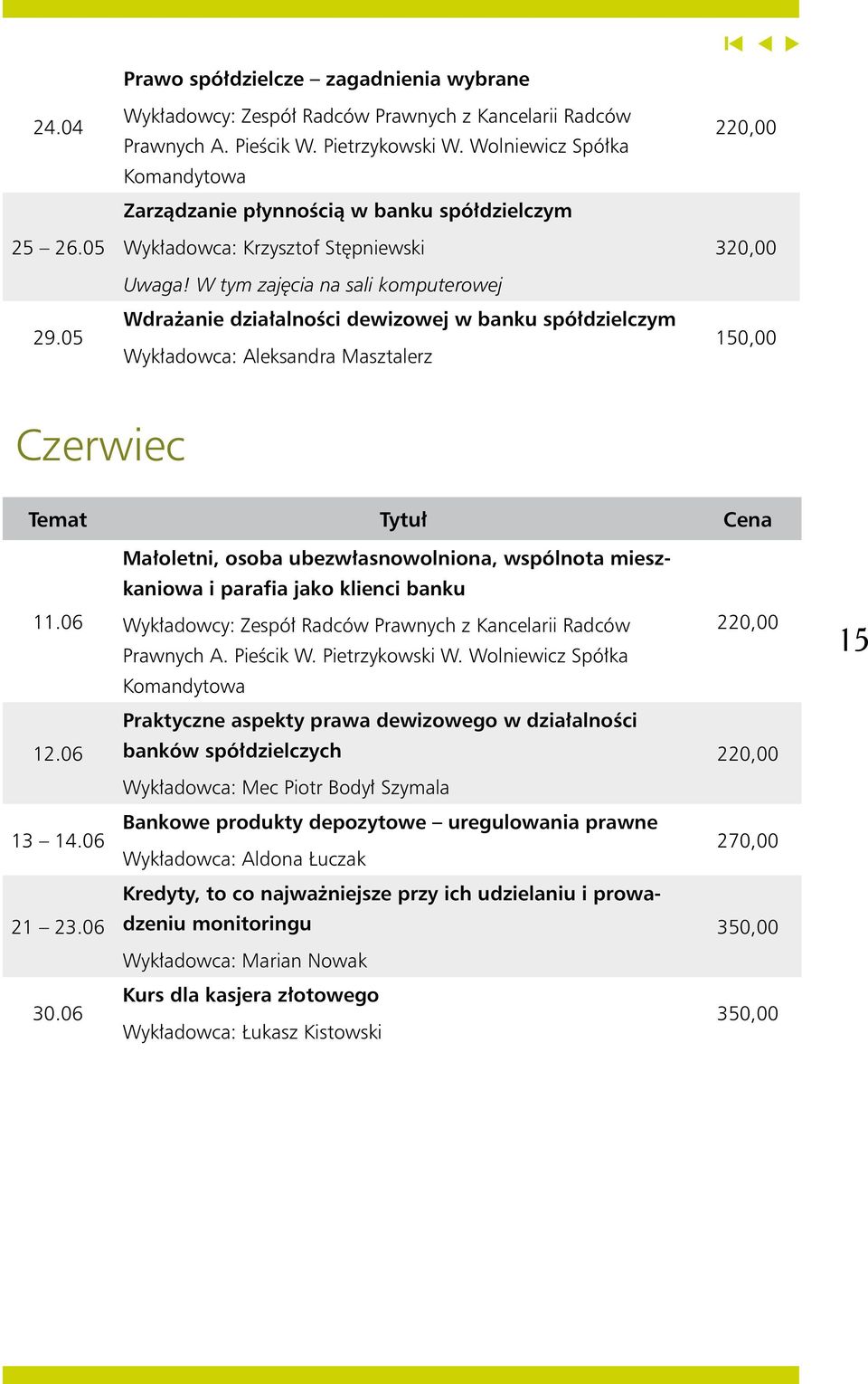 W tym zajęcia na sali komputerowej Wdrażanie działalności dewizowej w banku spółdzielczym Wykładowca: Aleksandra Masztalerz 220,00 320,00 150,00 Czerwiec Małoletni, osoba ubezwłasnowolniona,