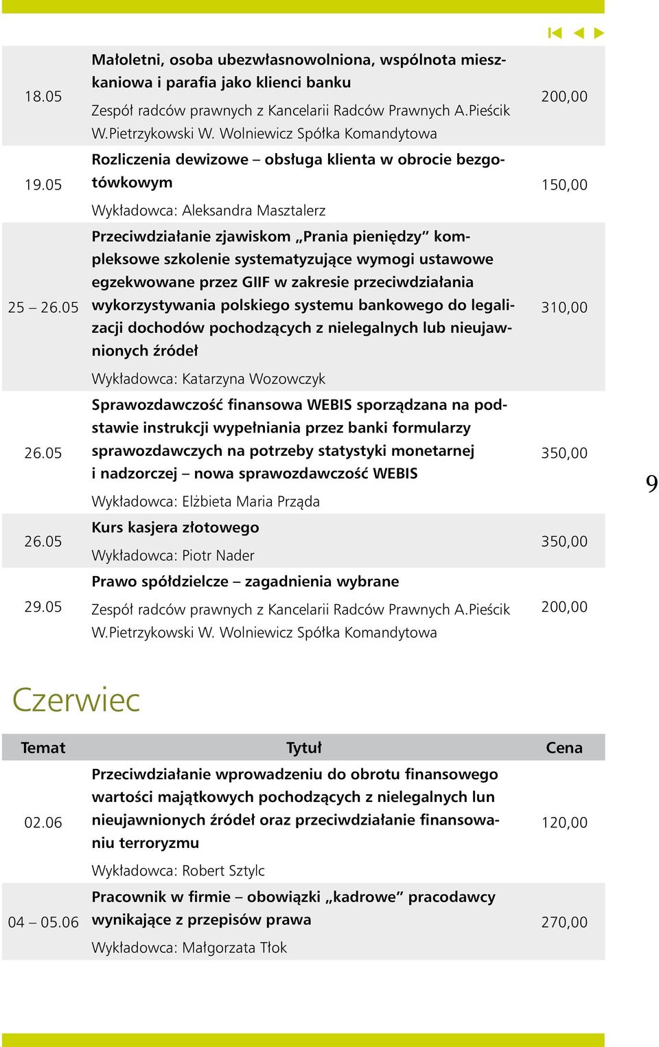 05 tówkowym 150,00 Wykładowca: Aleksandra Masztalerz Przeciwdziałanie zjawiskom Prania pieniędzy kompleksowe szkolenie systematyzujące wymogi ustawowe egzekwowane przez GIIF w zakresie