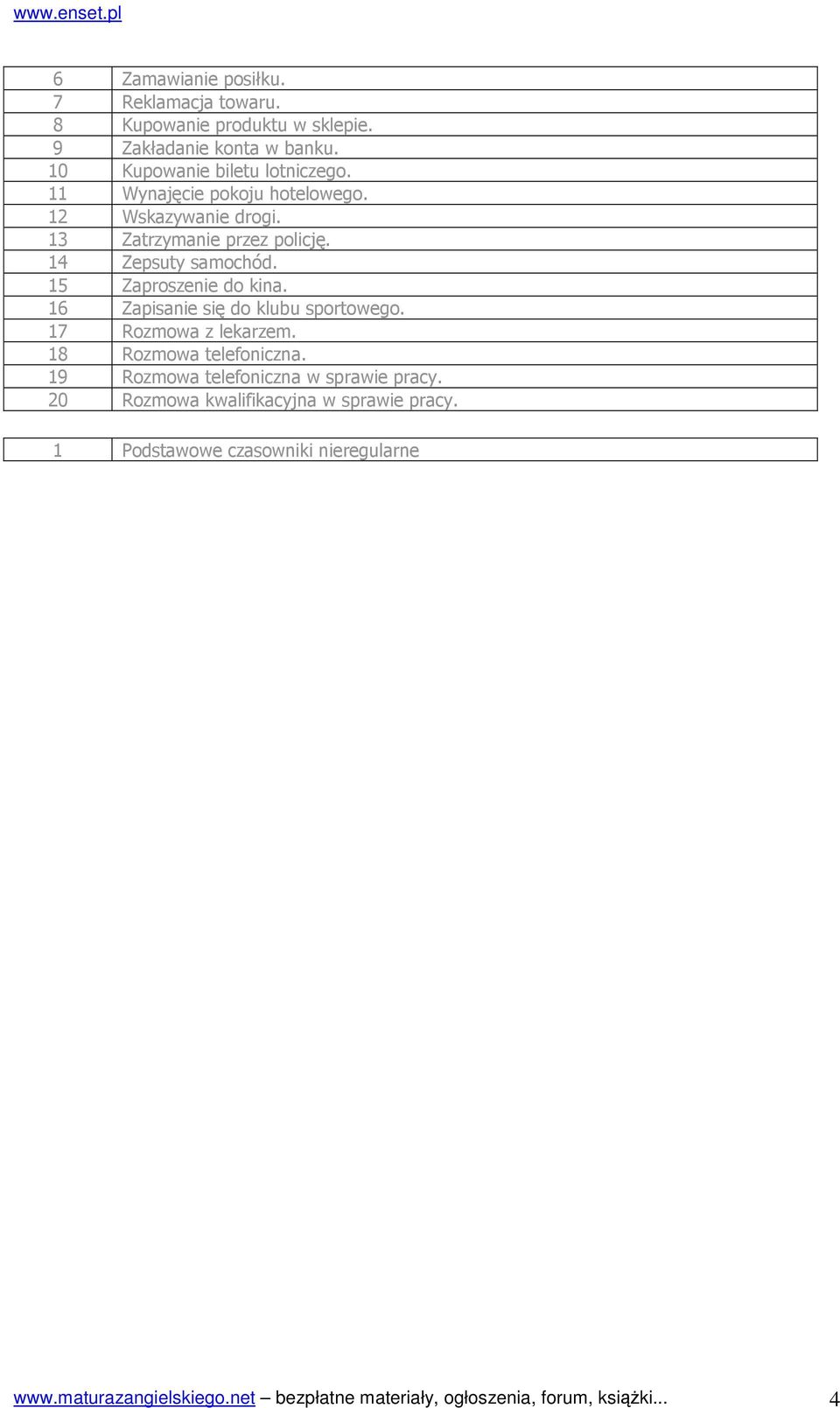 16 Zapisanie się do klubu sportowego. 17 Rozmowa z lekarzem. 18 Rozmowa telefoniczna. 19 Rozmowa telefoniczna w sprawie pracy.