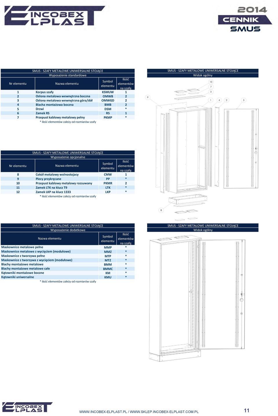Cokół metalowy wolnostojacy CMW 1 9 Plecy przykręcane PP * 10 Przepust kablowy metalowy rozsuwany PKMR 2 11 Zamek LTK na klucz T9 LTK * 12 Zamek LKP na klucz 1333 LKP * SMUS - SZAFY METALOWE
