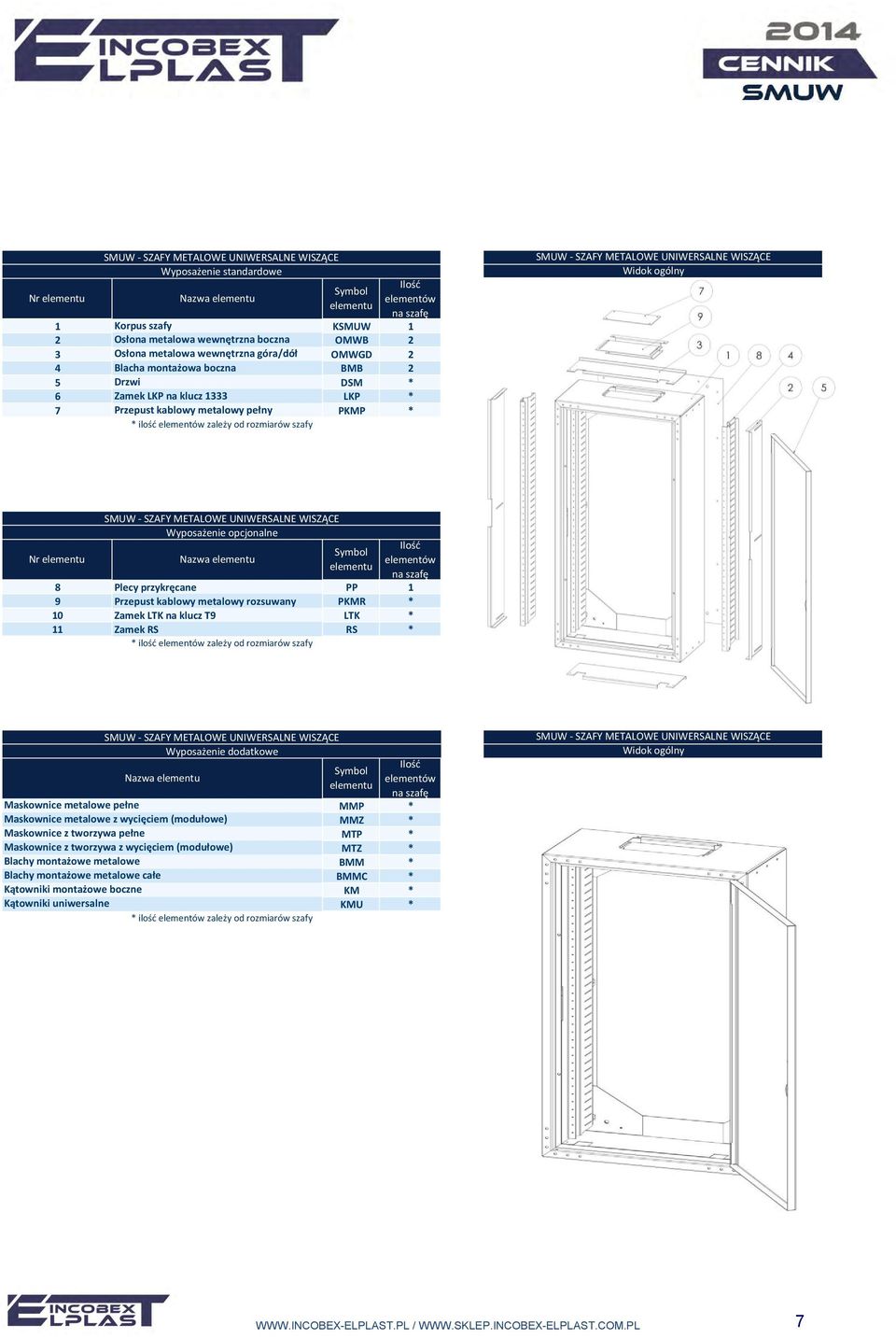 opcjonalne Nr 8 Plecy przykręcane PP 1 9 Przepust kablowy metalowy rozsuwany PKMR * 10 Zamek LTK na klucz T9 LTK * 11 Zamek RS RS * SMUW - SZAFY METALOWE UNIWERSALNE WISZĄCE Wyposażenie dodatkowe