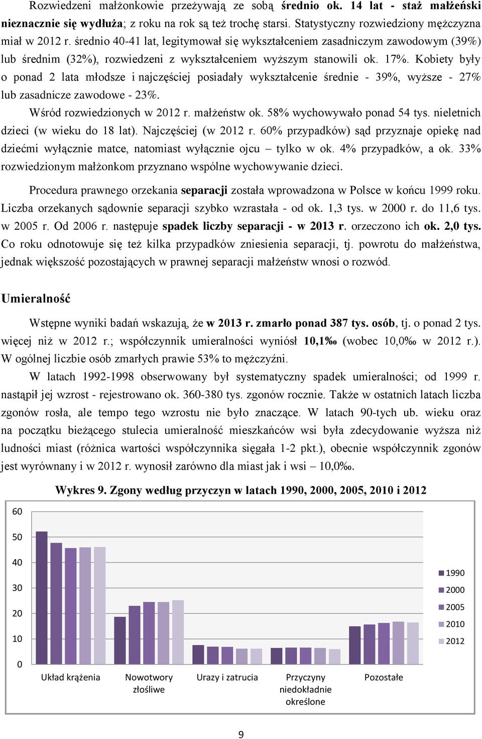 Kobiety były o ponad 2 lata młodsze i najczęściej posiadały wykształcenie średnie - 39%, wyższe - 27% lub zasadnicze zawodowe - 23%. Wśród rozwiedzionych w 2012 r. małżeństw ok.