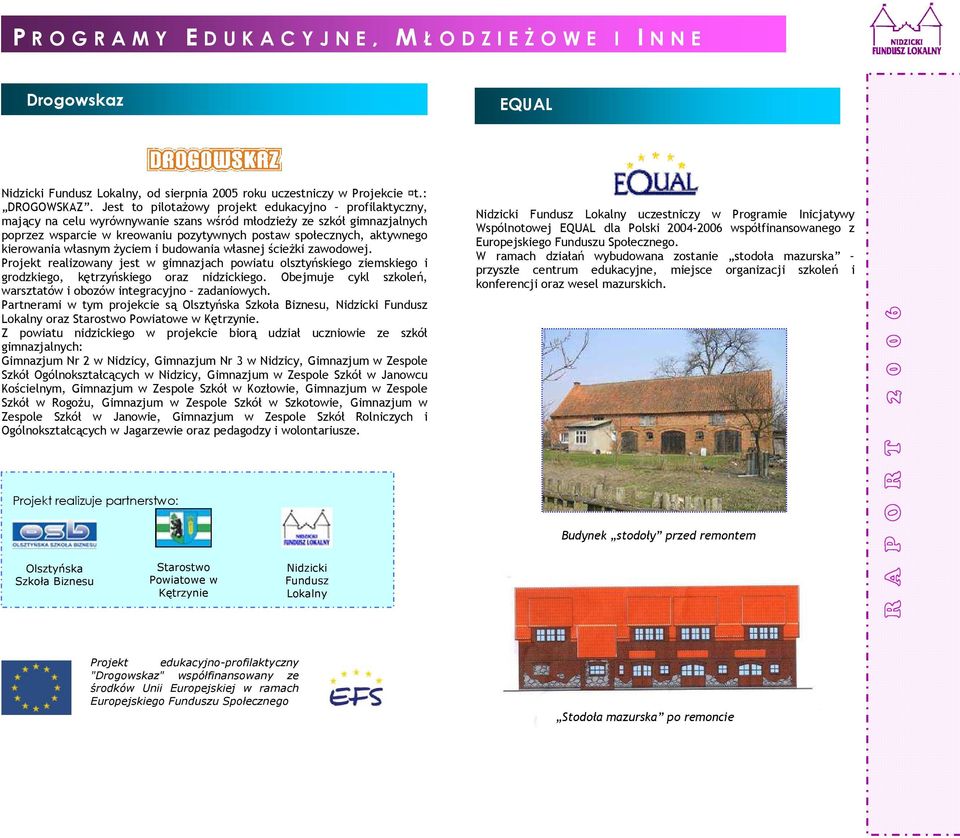 kierowania własnym życiem i budowania własnej ścieżki zawodowej. Projekt realizowany jest w gimnazjach powiatu olsztyńskiego ziemskiego i grodzkiego, kętrzyńskiego oraz nidzickiego.