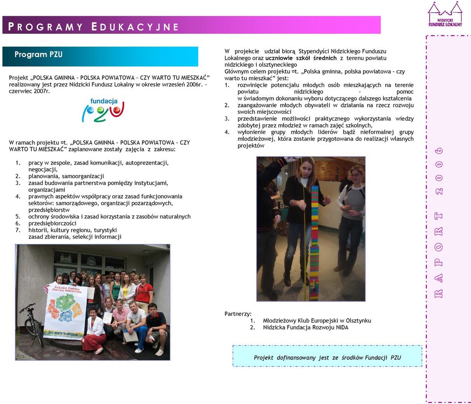 planowania, samoorganizacji 3. zasad budowania partnerstwa pomiędzy instytucjami, organizacjami 4.