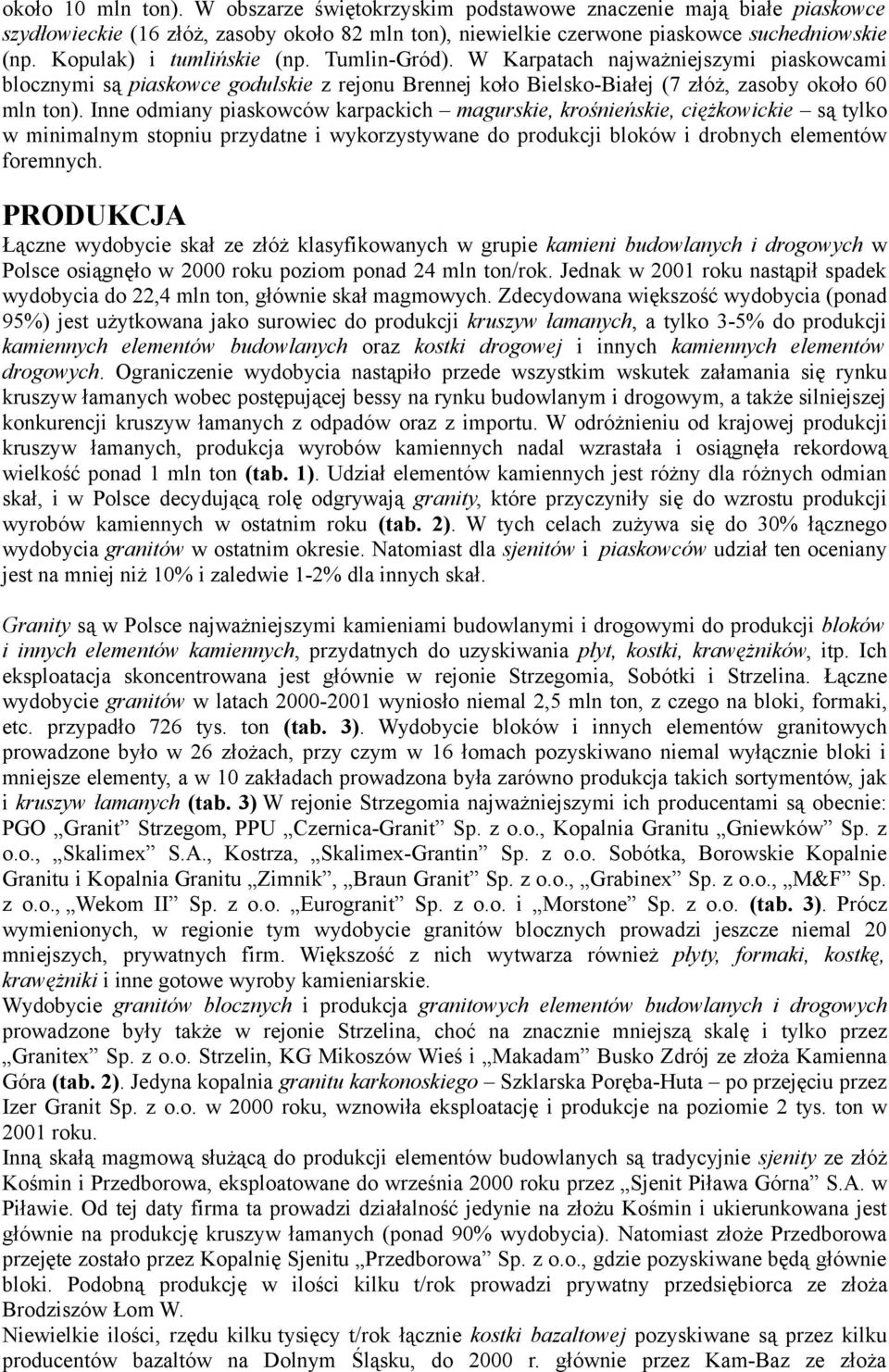 Inne odmiany piaskowców karpackich magurskie, krośnieńskie, ciężkowickie są tylko w minimalnym stopniu przydatne i wykorzystywane do produkcji bloków i drobnych elementów foremnych.