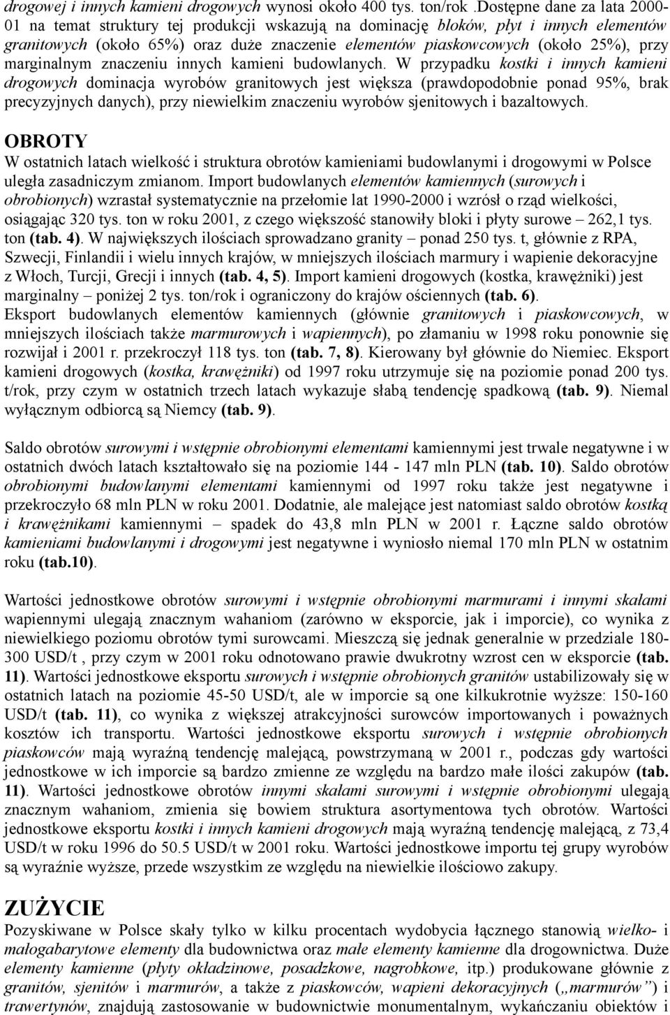 przy marginalnym znaczeniu innych kamieni budowlanych.
