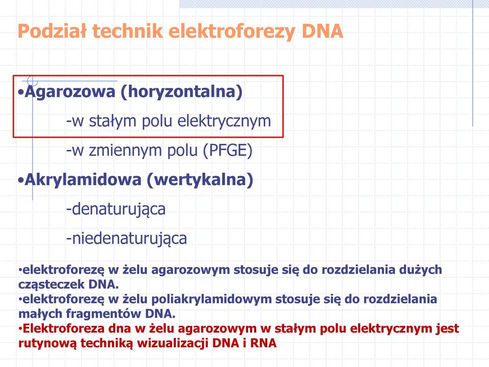 rozdzielania dużych cząsteczek DNA.